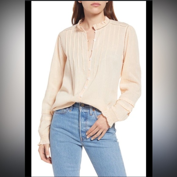 Faherty Womens Willa Blouse Vanilla Cream Light Peach Organic Cotton Size Large - Picture 1 of 12